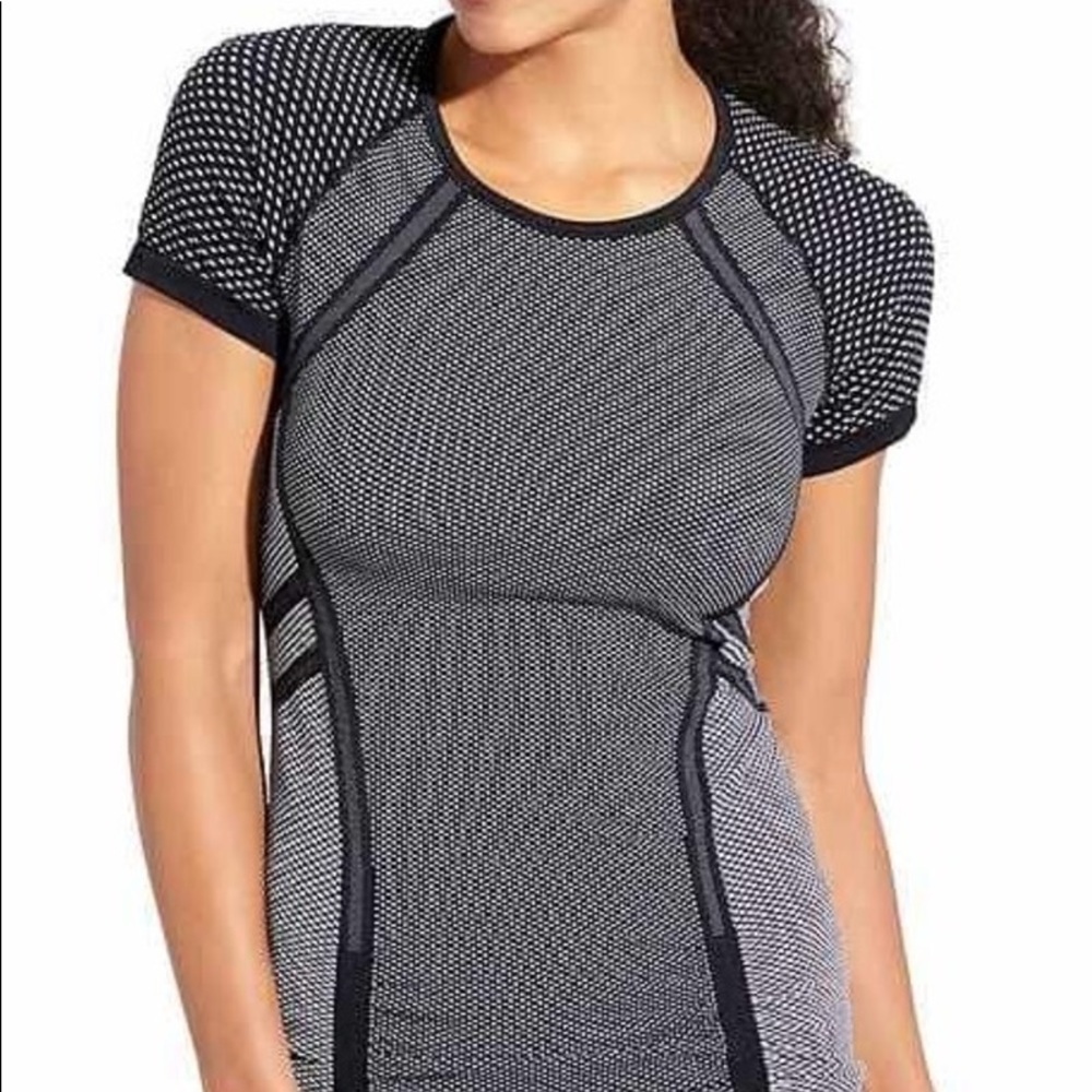 ATHLETA 
Fastest Track Tee, Grey/Black Striped